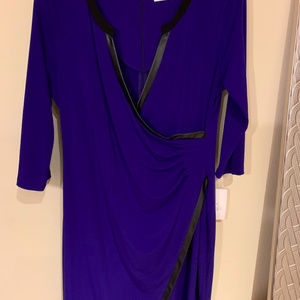 Blue & Black Leather Wrap Dress